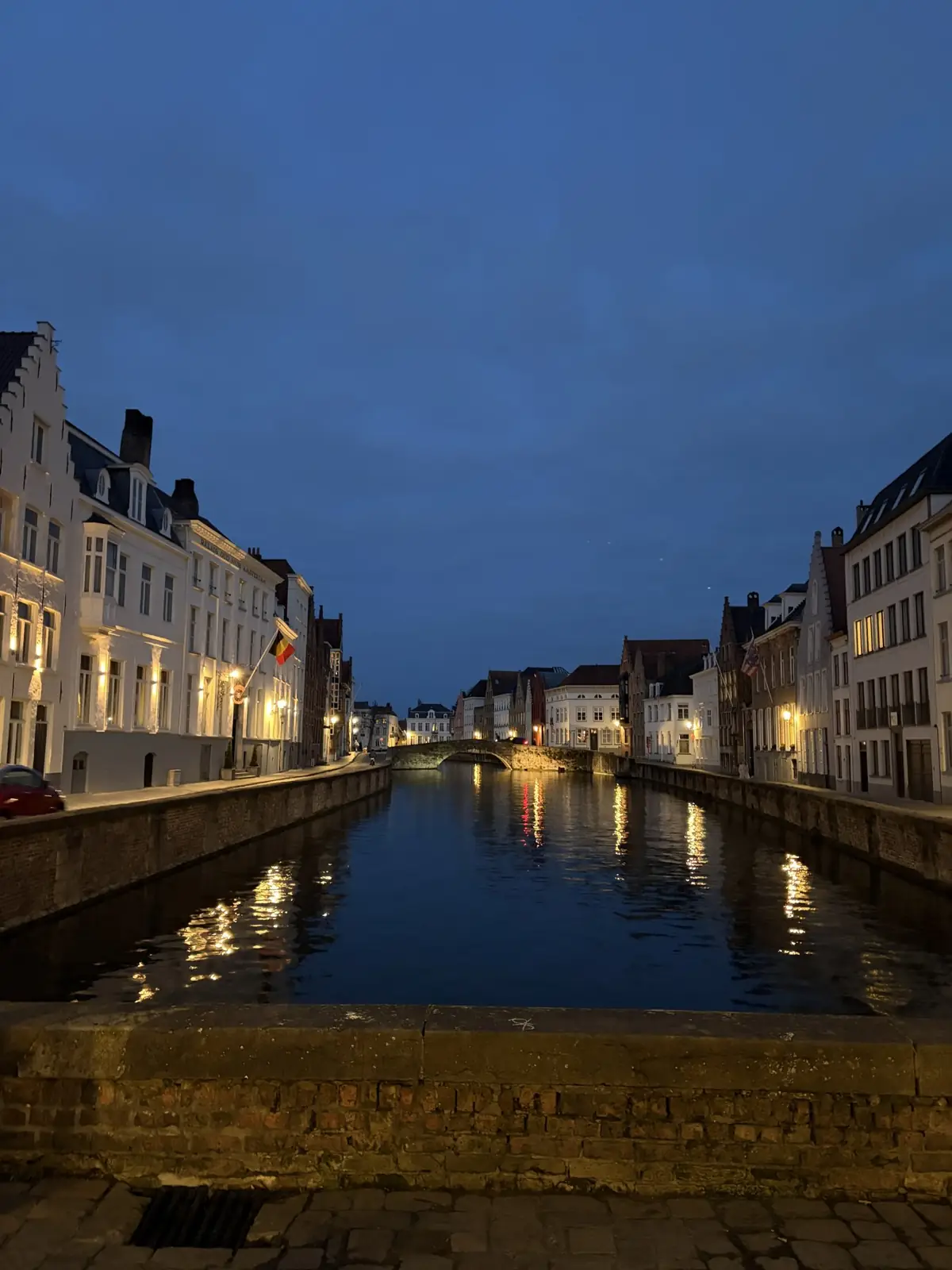 A canal in Bruges at dusk